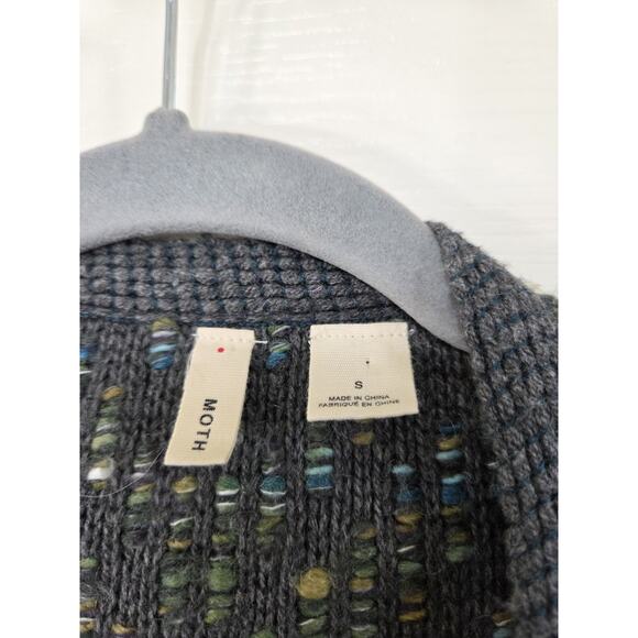 Moth Anthropologie Keavey Wool Mohair Blend Blue Chunky Cardigan Sweater, Small - Picture 2 of 15